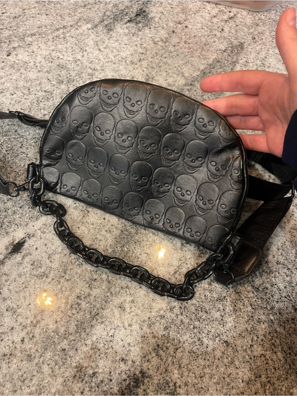 Black Skull-Embossed Crossbody Belt Bag - Unbranded - Picture 2 of 4